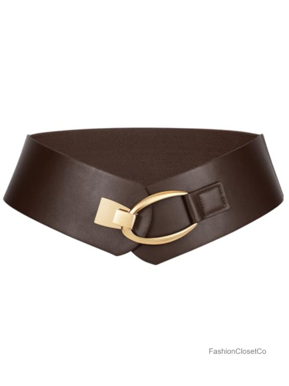 Wide Elastic Belt with Gold Buckle Faux Leather Women's Cinch Waistbelt for